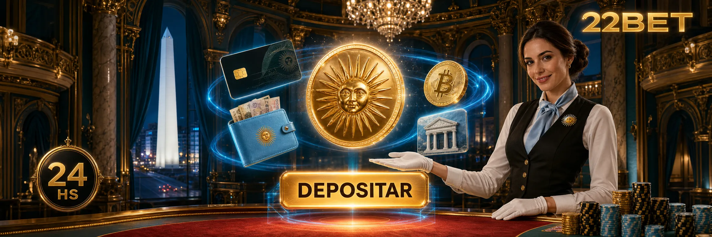 Cajero de 22Bet con Mercado Pago, tarjetas, cripto y transferencias en pesos