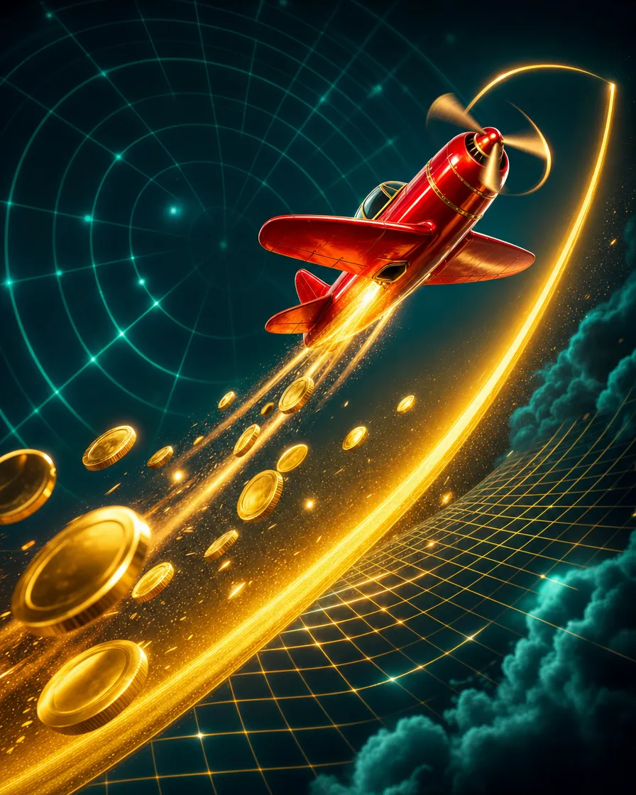 Portada del juego Aviator con el avión rojo y la curva del multiplicador