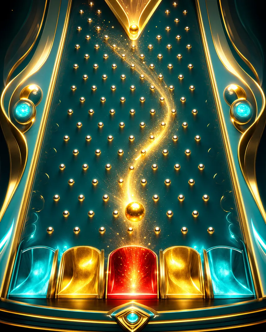 Portada del juego Plinko con la bola dorada entre clavijas