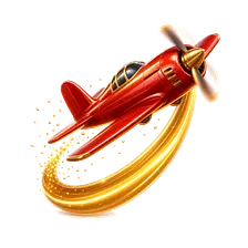 Ícono de crash games con el avión rojo y una estela dorada